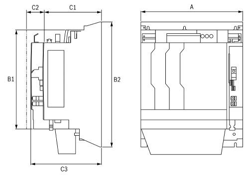 Dimensioned drawing of the compact servo drive ctrlX DRIVE