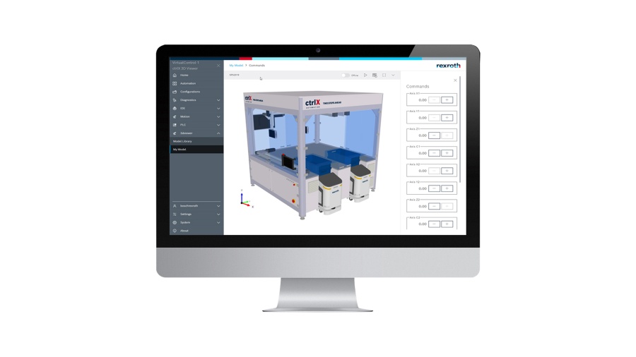 Image of a computer monitor showing the ctrlX WORKS Motion engineering environment