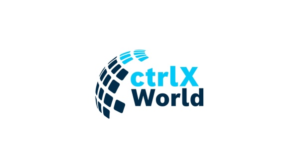 The image shows the logo for our partner network, ctrlX World. The logo consists of the text “ctrlX World” and a half-globe made up of app icons.