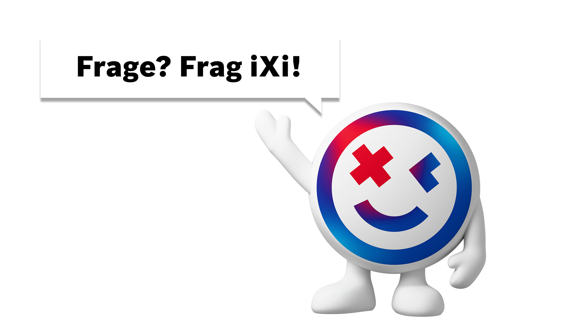 The waving iXi AI assistant from ctrlX AUTOMATION as a contact for questions. (DE)