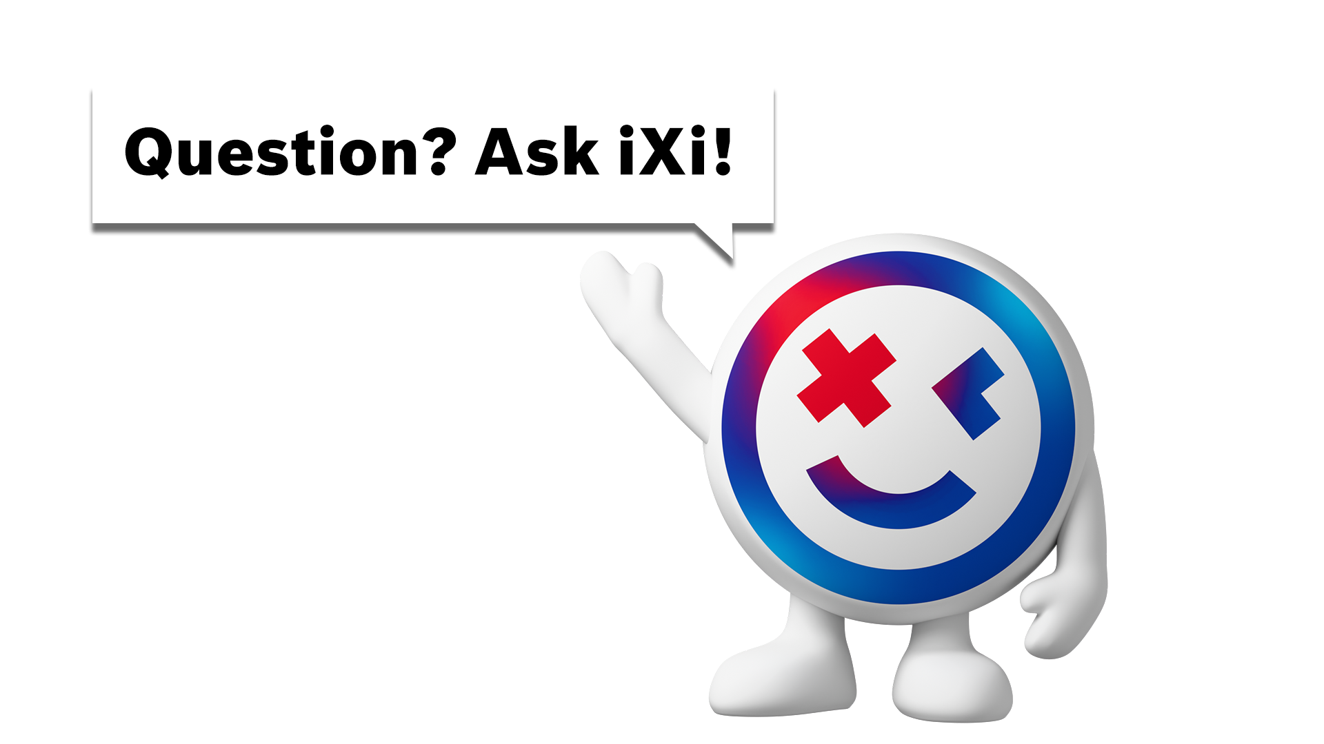 The waving iXi AI assistant from ctrlX AUTOMATION as a contact for questions. (EN)