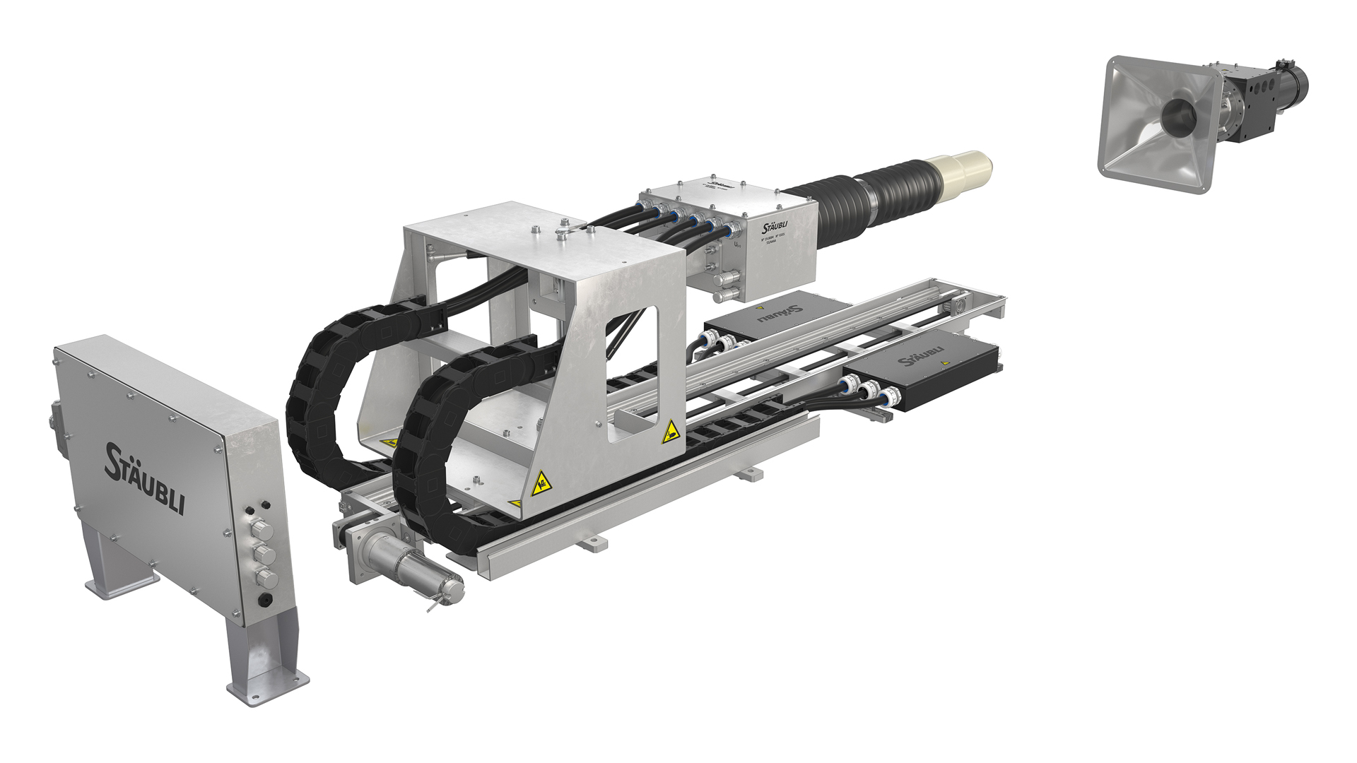 Schematisches Produktbild des automatischen Schnellladesystems von Stäubli und Bosch Rexroth