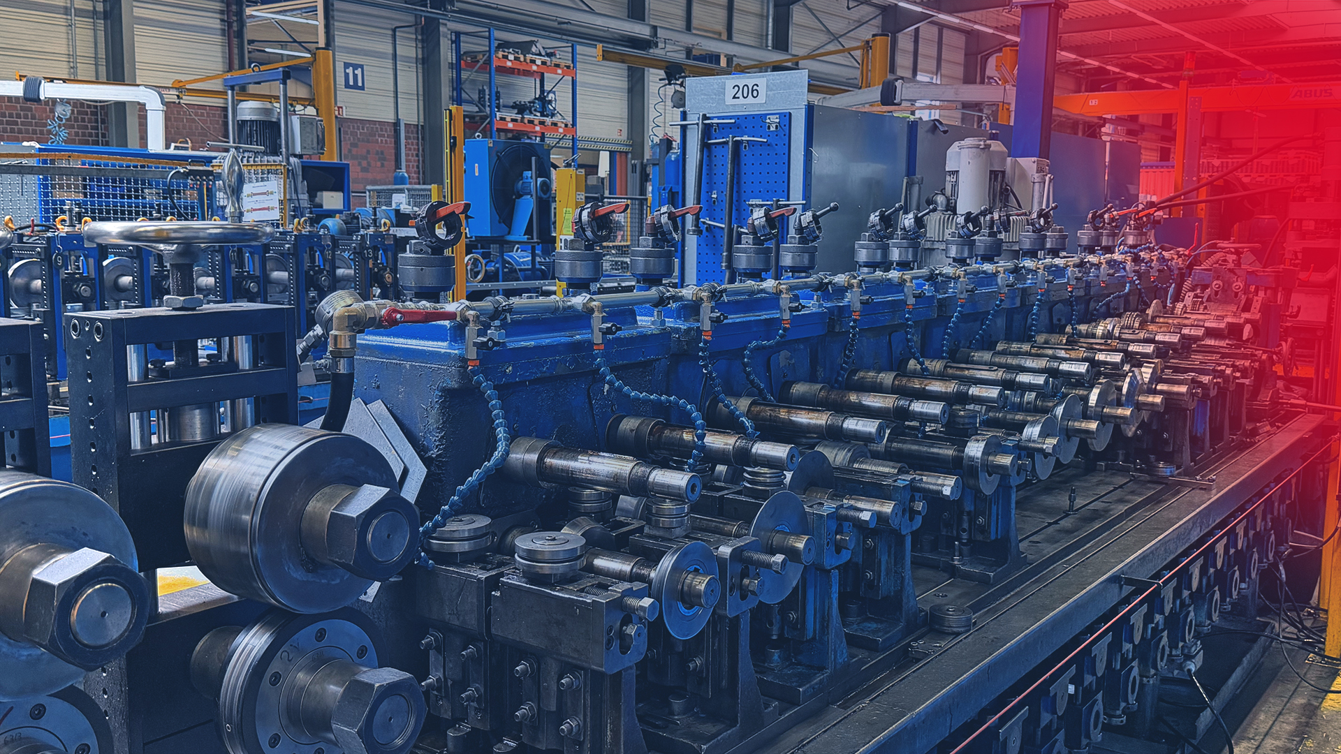 Profile forming line at Tillmann Profil GmbH's production hall, modernized with the ctrlX AUTOMATION control solution.