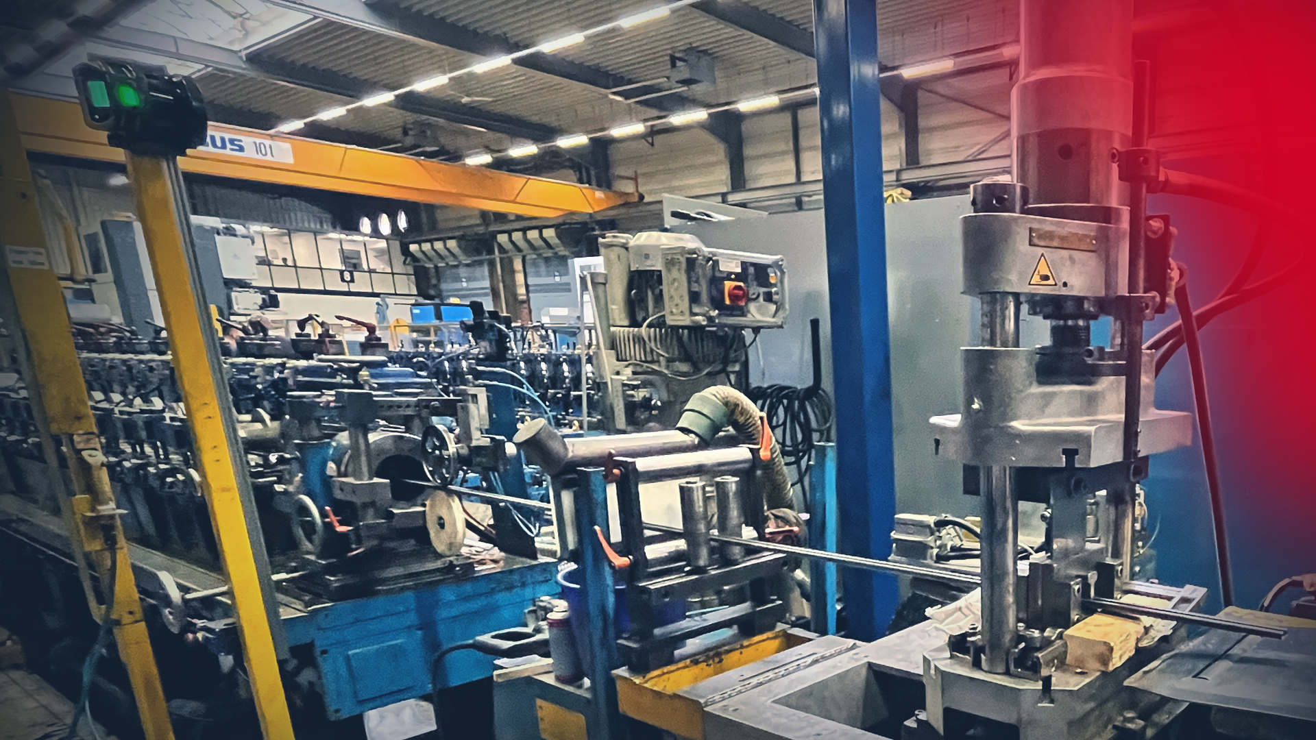 Profile forming line at Tillmann Profil GmbH's production hall, modernized with the ctrlX AUTOMATION control solution.