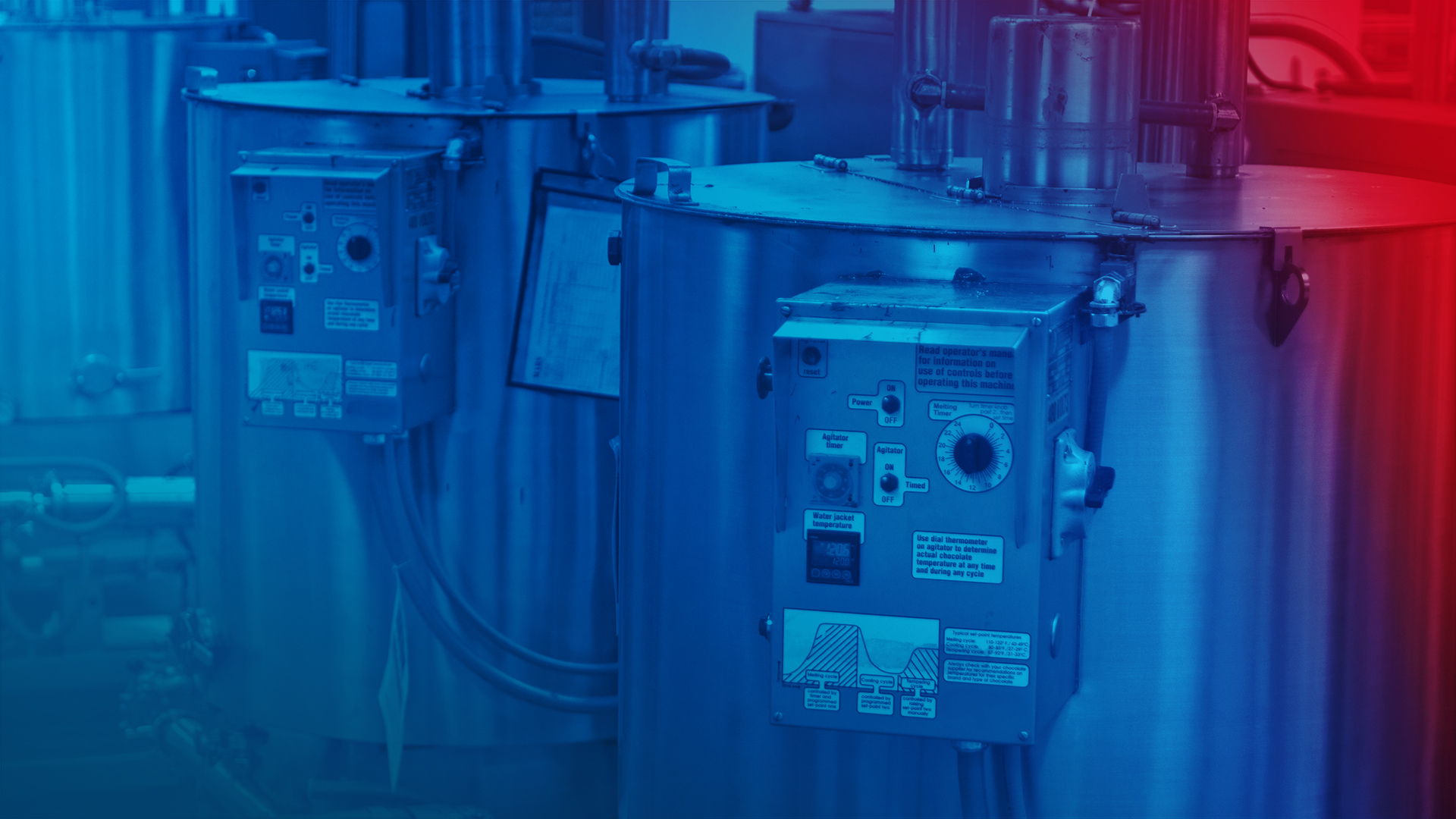 Controlled process in food production, PLC-controlled vessels for tempering and stirring chocolate