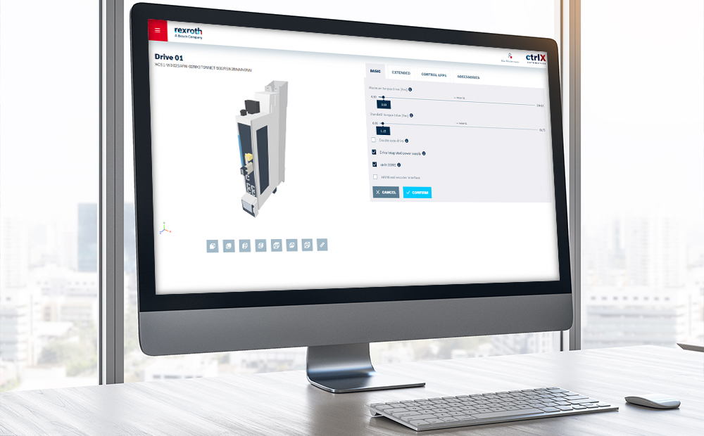 Zdjęcie monitora komputerowego przedstawiające ctrlX Configurator