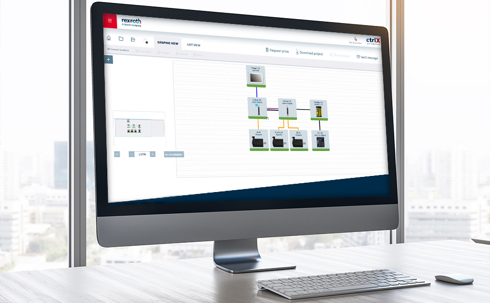 Obraz monitora komputera przedstawiający konfigurację aplikacji ctrlX Configurator.